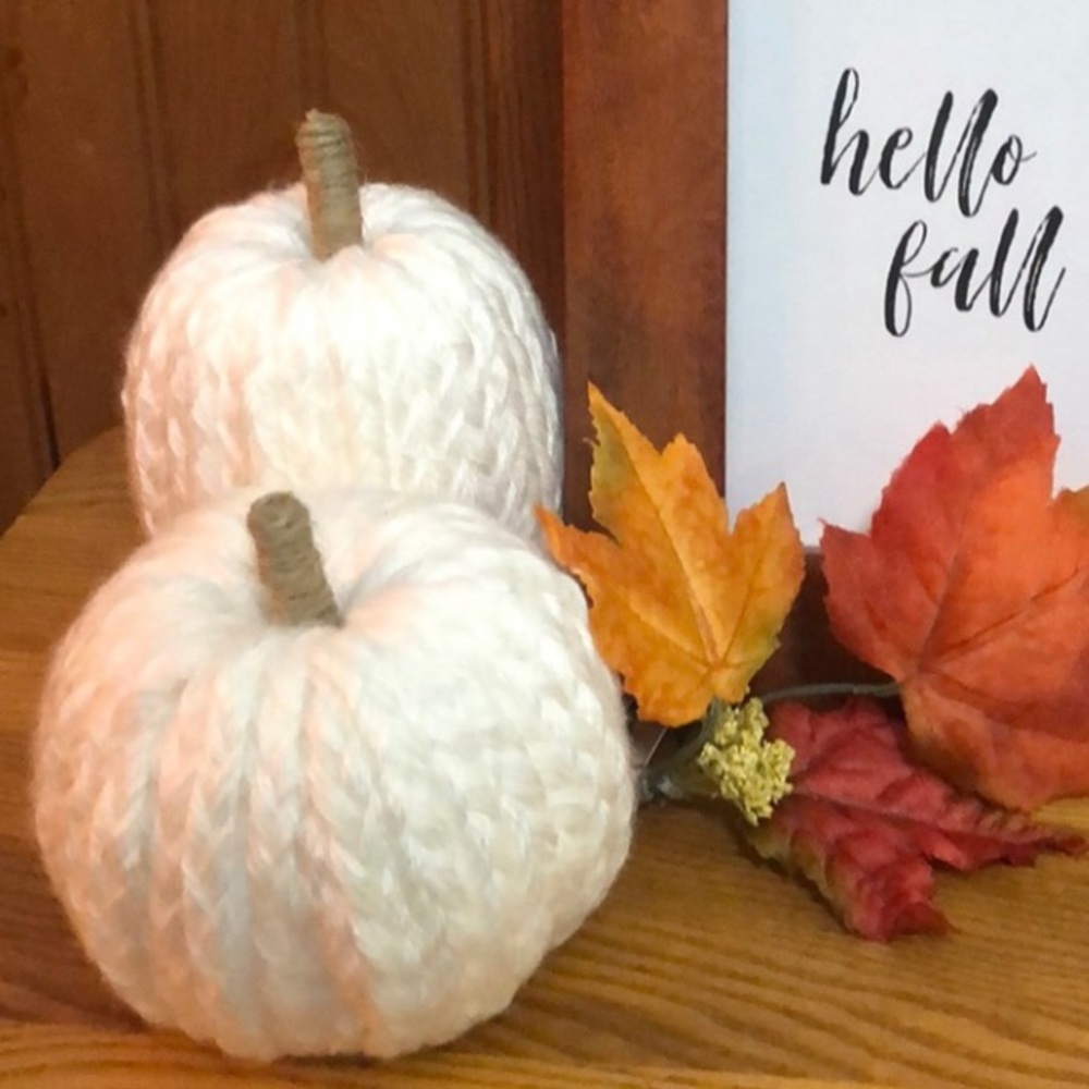 🍁Set of 2 White braided yarn pumpkins